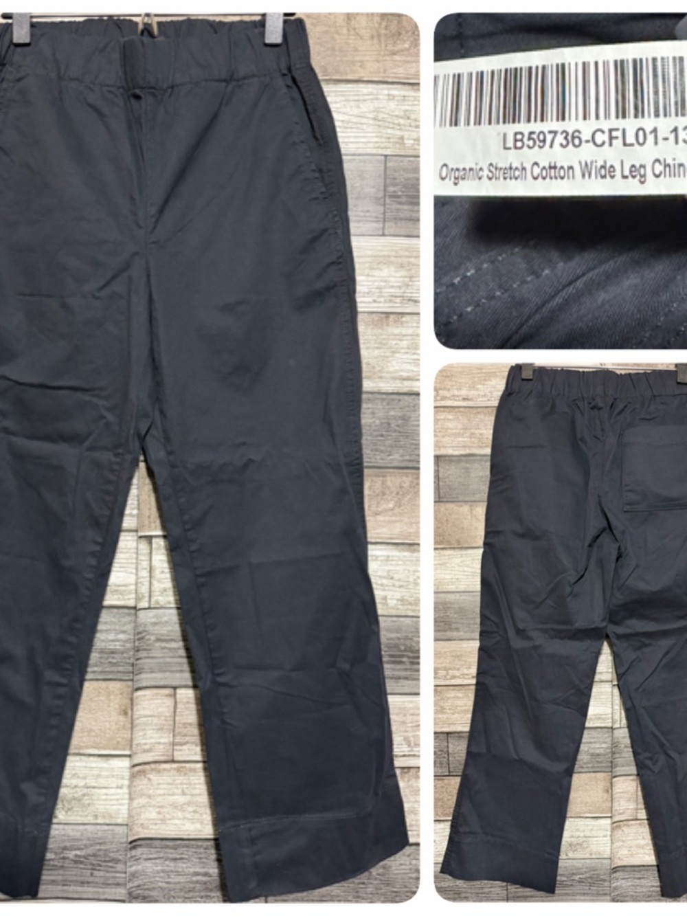 Quince Organic Cotton Wide Leg Chino Pants Women’s M Black Pull On (Inseam 26)